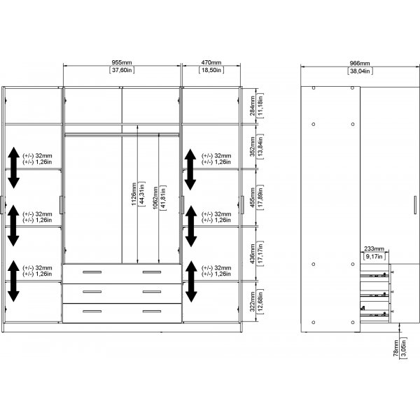 Sprint garderob med 4 dörrar och 3 lådor - Hickory Sprint garderob med 4 dörrar och 3 lådor - Hickory
