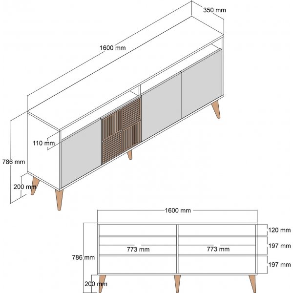 Milan sknk 160 cm - Valnt/svart marmor