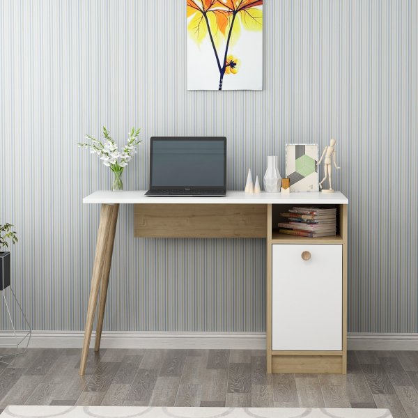 Bureau Corso 110x50 cm - Blanc/chne saphir