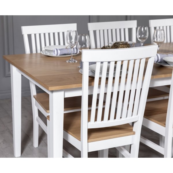 Fr matgrupp: Bord 180 cm inklusive 6 st Fr stolar - Ek/vit + 6.00 x Stolsdyna