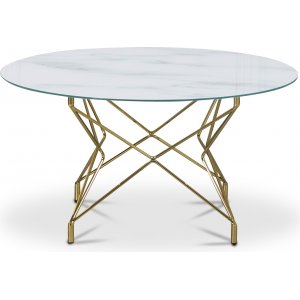 Soffbord Star 90 cm - Vitt marmorerat glas / mssingsfrgat underrede