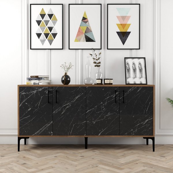 Buffet Kyiv 160 cm - Noyer/marbre noir