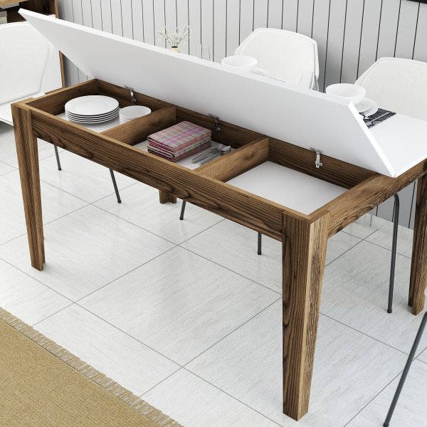 Table à manger Milan 145 x 88 cm - Blanc/noyer Table à manger Milan 145 x 88 cm - Blanc/noyer