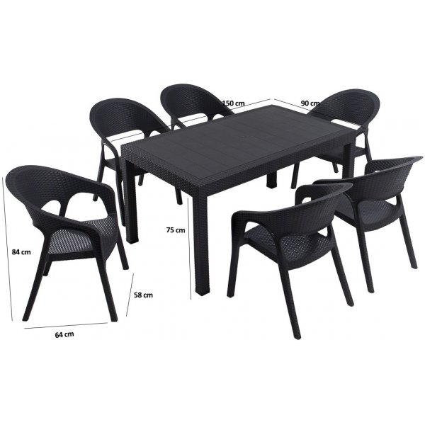 Meco utematgrupp med 6 karmstolar - Antracit Meco utematgrupp med 6 karmstolar - Antracit