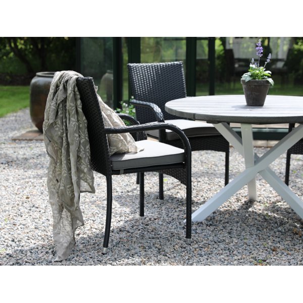 Scottsdale utematgrupp runt bord med 4 st stapelbara stolar - Gr�/svart/vit
