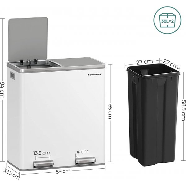 Poubelle Daloa 60 l - Blanc