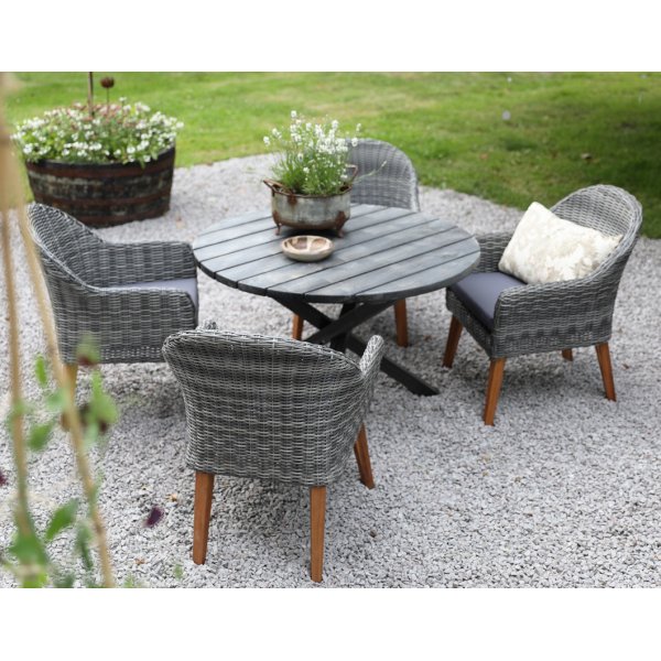 Matgrupp Mercury: Scottsdale runt bord i Shabby Chic gr inklusive 4 st Valetta ftljer i gr konstrotting