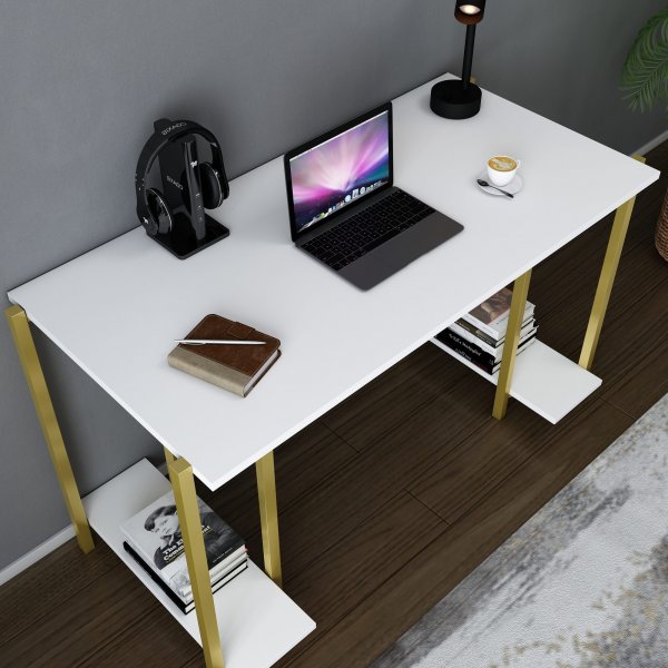 Academy skrivbord 125,2 x 60 cm - Guld/vit
