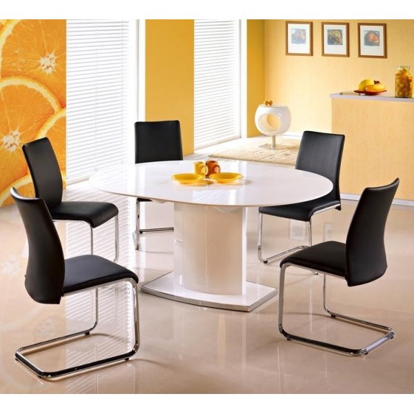 Metro uitschuifbare eettafel 120-160 cm - Wit hoogglans / Chroom Metro uitschuifbare eettafel 120-160 cm - Wit hoogglans / Chroom