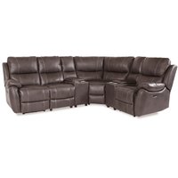 Enjoy recliner-hörnsoffa - 4-sits (el) i Brunt konstskinn (modell V) med två konsoller Enjoy recliner-hörnsoffa - 4-sits (el) i Brunt konstskinn (modell V) med två konsoller