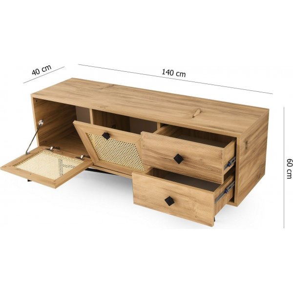 Banc multimédia Happy 140 cm - Chêne/noir Banc multimédia Happy 140 cm - Chêne/noir