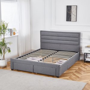 Cadre de lit creux en orme gris avec rangement 180 x 200 cm