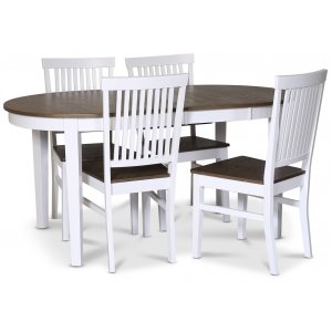 Skagen matgrupp; matbord 160/210x90 cm - Vit / brunoljad ek med 4 st Skagen stolar brun/Vit