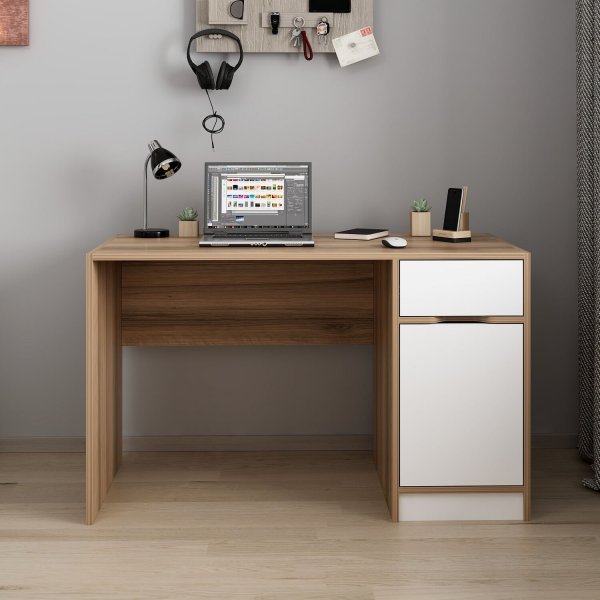 Bureau Elina 124 x 60 cm - Blanc/marron Bureau Elina 124 x 60 cm - Blanc/marron