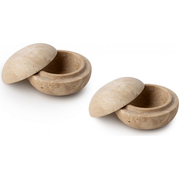 Skål med lock i beige Travertinmarmor Skål med lock i beige Travertinmarmor