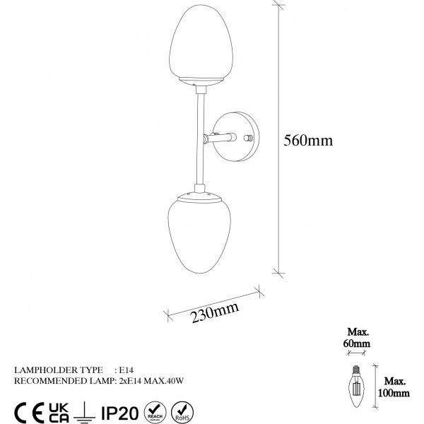 Camflo wandlamp 10365 - Zwart/antiek/wit