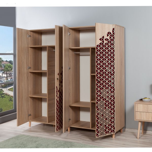 Armoire Imaj - Chne Sonoma/rouge