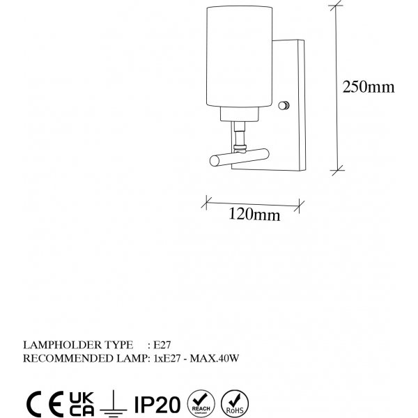 Yeni wandlamp 13121 - Zwart