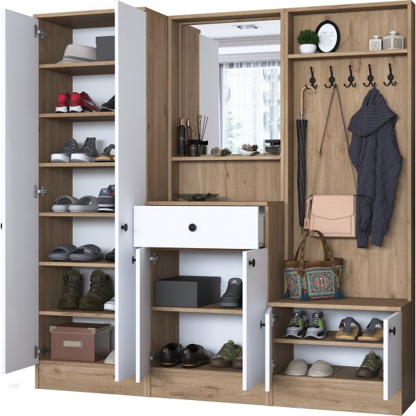 Meuble d\\\'entrée Mendy 180 cm - Noyer/blanc Meuble d\\\'entrée Mendy 180 cm - Noyer/blanc