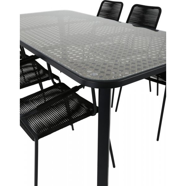 Paola utematgrupp med 6 st Lindos karmstolar - Svart Paola utematgrupp med 6 st Lindos karmstolar - Svart