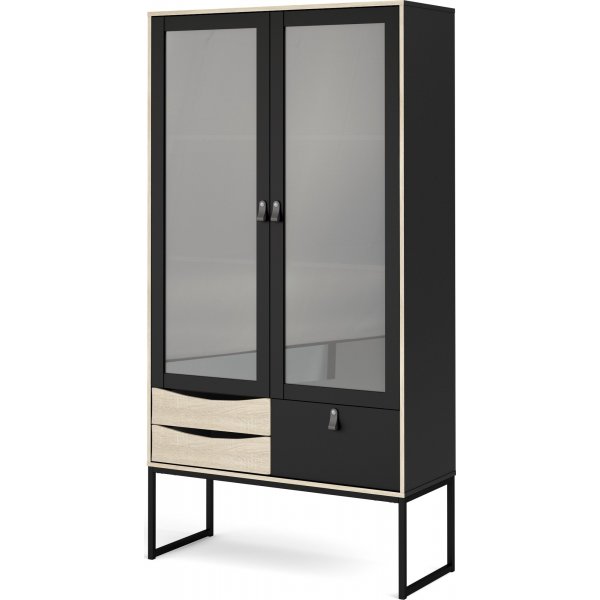 Stoppelvitrinekast - Zwart/eiken Stoppelvitrinekast - Zwart/eiken
