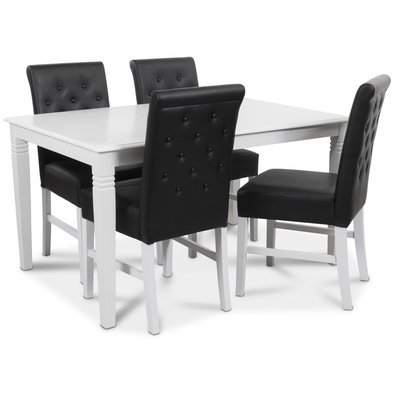 Mellby matgrupp 140 cm bord med 4 st svarta Twitter matstolar - Vit / Svart