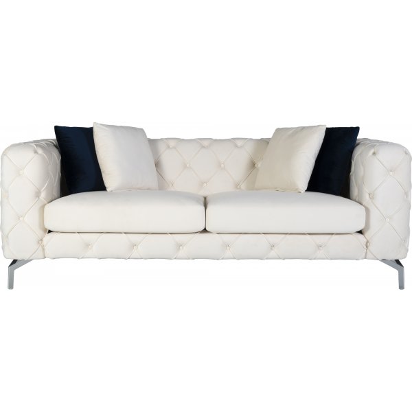 Como 2-zitsbank in beige fluweel met knopen + Textielreiniging voor meubels Como 2-zitsbank in beige fluweel met knopen + Textielreiniging voor meubels