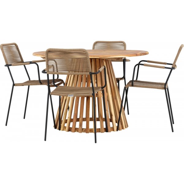 Lumpur rund matgrupp med 4 st Lindos stolar - Akacia/svart + 4.00 x Stolsdyna