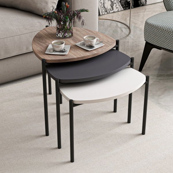 Table Lenny 45 x 45 cm - Blanc/anthracite/noyer