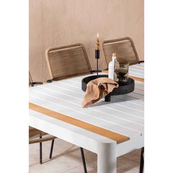 Togo utematgrupp med 6 st Lindos karmstolar - Beige/Svart/Teak Togo utematgrupp med 6 st Lindos karmstolar - Beige/Svart/Teak