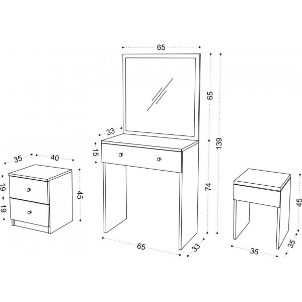 Nice sminkbord 65 x 35 cm - Vit Nice sminkbord 65 x 35 cm - Vit