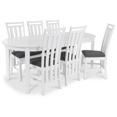 Sandhamn Matgrupp ovalt bord med 6 st Skagen stolar i Grtt tyg