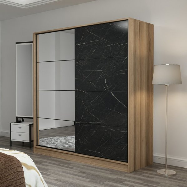 Armoire Kapusta avec porte miroir, 180 cm - Marron/noir Armoire Kapusta avec porte miroir, 180 cm - Marron/noir