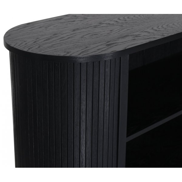 Nova låg bokhylla i svartbetsad ek med trälameller + Fläckborttagare för möbler Nova låg bokhylla i svartbetsad ek med trälameller + Fläckborttagare för möbler