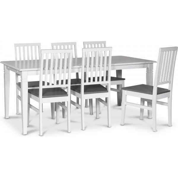 Sandhamn matgrupp; 180x95 cm bord med 6 st Fr matstolar + 6.00 x Servettringar