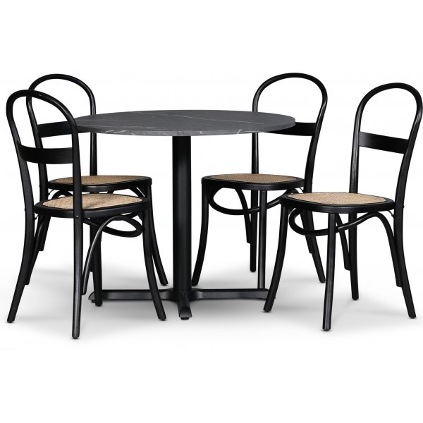 Solano matgrupp: Bord 90 cm inklusive 4 Axe stolar - Svart / Gr marmor