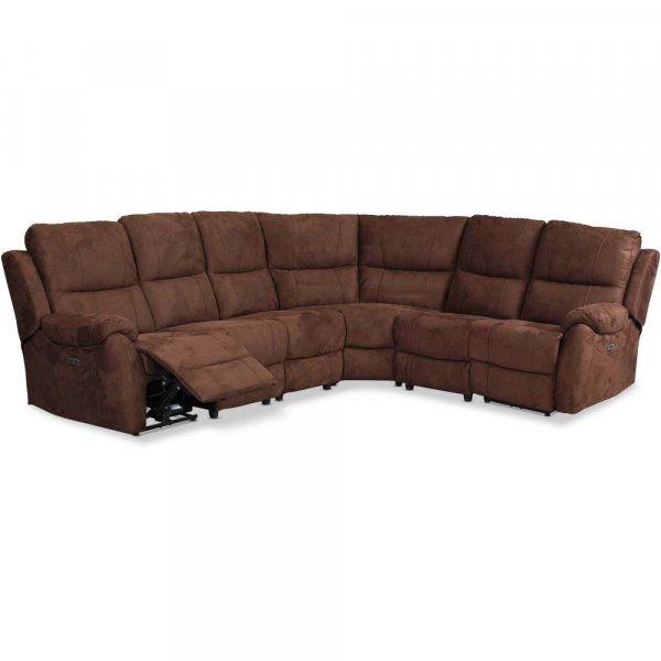 Canapé relax 5 places à commande électrique - Tissu microfibre marron Canapé relax 5 places à commande électrique - Tissu microfibre marron