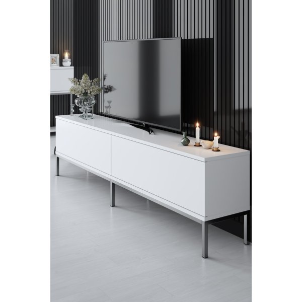 Lord TV-bänk - Vit/silver Lord TV-bänk - Vit/silver