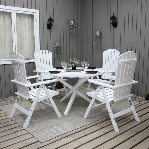 Table de groupe d'extérieur Scottsdale Ø112 cm avec 4 chaises de position Kungshamn - Blanc Table de groupe d'extérieur Scottsdale Ø112 cm avec 4 chaises de position Kungshamn - Blanc