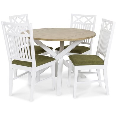 Skagen matgrupp - Runt bord inklusive 4 st Herrgrd Gripsholm stolar med grn sits - Vit/Ekbets