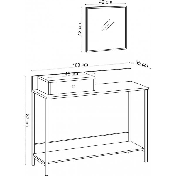 Table en relief Jango avec miroir 100 x 35 cm - Saphir/chêne Table en relief Jango avec miroir 100 x 35 cm - Saphir/chêne