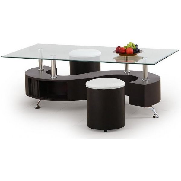 Meeting soffbord med sittpuffar - Wenge / Glas