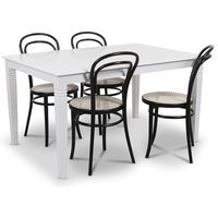 Mellby matgrupp 140 cm bord med 4 st svarta Thonet No14 stolar - Vit / Svart Mellby matgrupp 140 cm bord med 4 st svarta Thonet No14 stolar - Vit / Svart