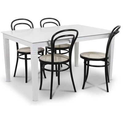 Mellby matgrupp 140 cm bord med 4 st svarta Thonet No14 stolar - Vit / Svart