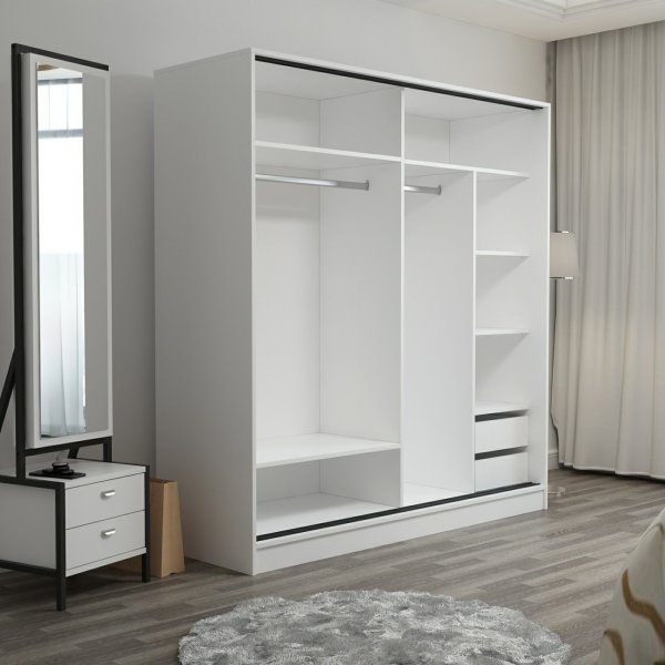 Armoire Kapusta 180 cm - Blanc/noir/marron