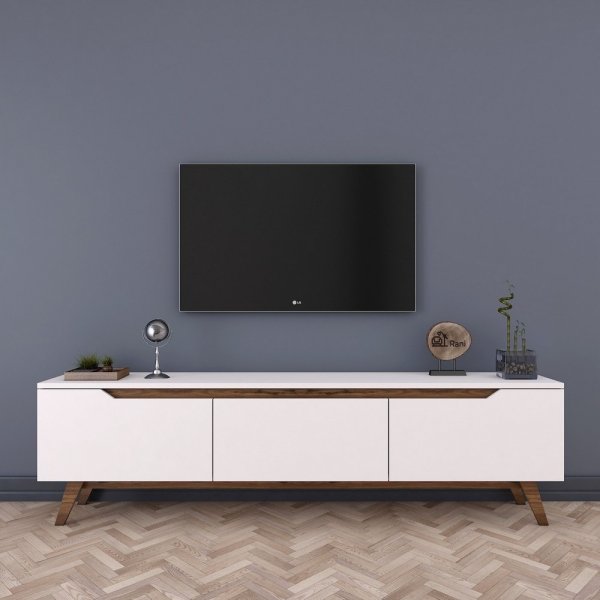 Meuble TV moderne noyer blanc 180 cm