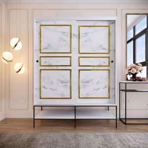 Martin garderob 150 cm - Vit marmor/guld