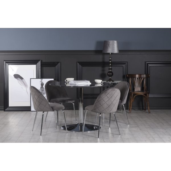Plaza matgrupp, marmorbord med 4 st Plaza sammets stolar - Gr/Krom