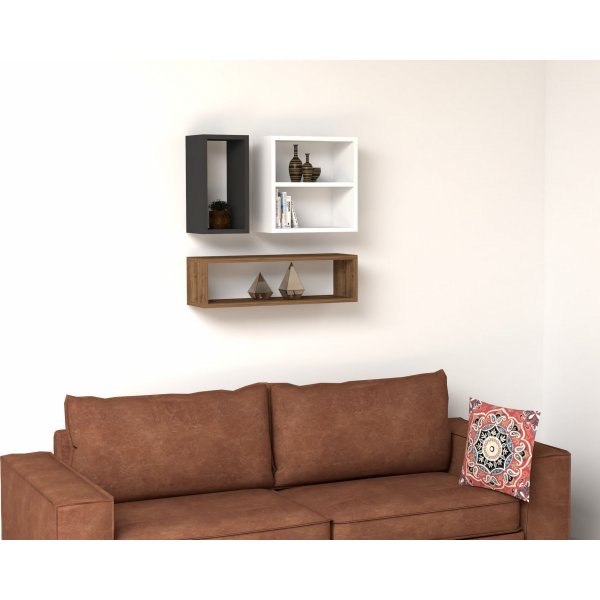 Echelon wandplank - Wit/antraciet/walnoot Echelon wandplank - Wit/antraciet/walnoot