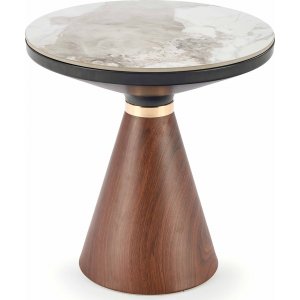 Genesis soffbord Ø50 cm - Vit marmor/valnöt